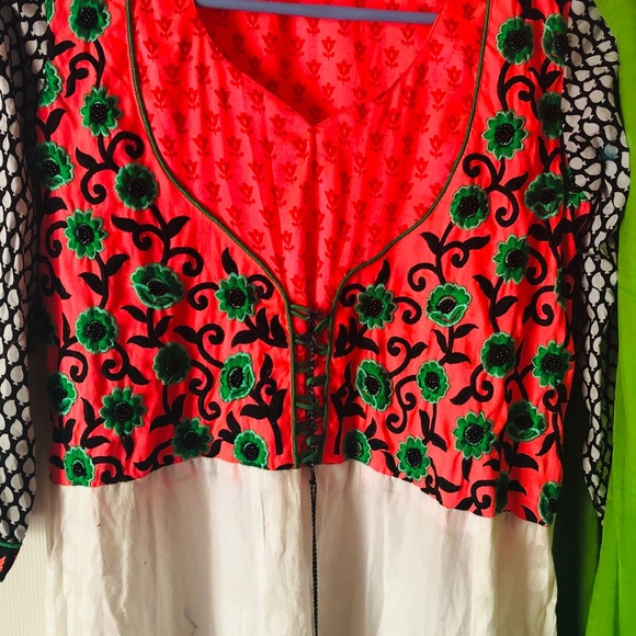 White with peachy pink combination indian dress - Picture 2 of 8